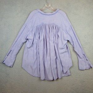 FREE PEOPLE That's A Wrap Oversized Oxford Button-Down Shirt Blouse Blue Size L